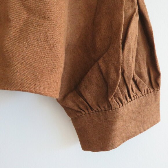 JOIE Linen Blend Cropped Button Tie Front Blouse Top in Brown Boho Cottage Sz M - Picture 6 of 14